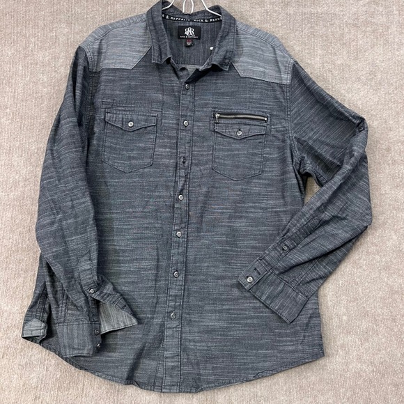 Rock & Republic XXL Gray Long Sleeve Button Up Shirt Men's Casual - Picture 1 of 9